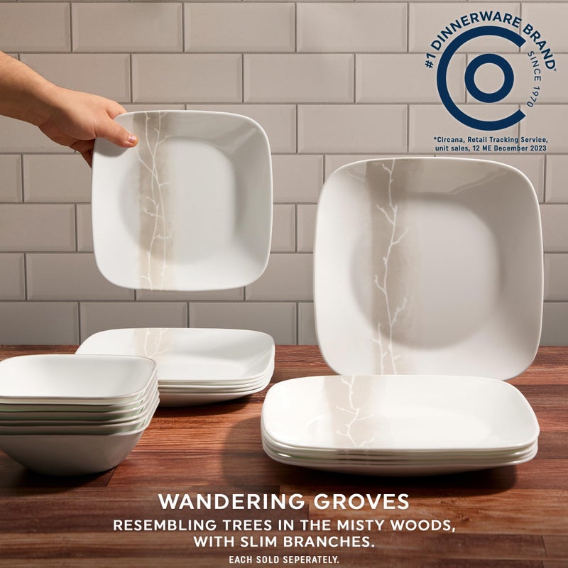 Corelle Vitrelle 18 Piece Glass Dinnerware Sets Rectangular Square Plate and Bowl Set Service for 6, Triple Layer Chip & Crack Resistant Glass Plate and Bowl Sets, Wandering Grove - Image 4
