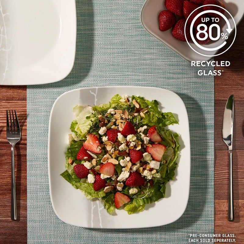 Corelle Vitrelle 18 Piece Glass Dinnerware Sets Rectangular Square Plate and Bowl Set Service for 6, Triple Layer Chip & Crack Resistant Glass Plate and Bowl Sets, Wandering Grove - Image 5