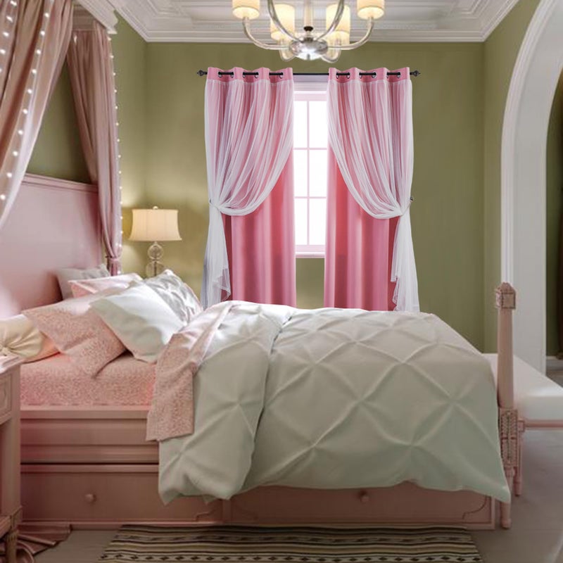 Anytime Home Curtains Blackout and Sheer Layered Solid Window Curtain Panel Pair with Grommet Top, 52Wx63L,Pink - Image 5