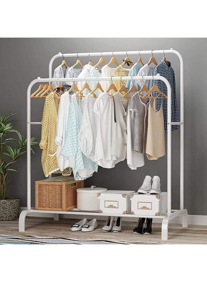 Generic Double Rail Metal Clothing Rack with Bottom Storage Shelf – Freestanding Garment Organizer for Clothes and Shoes - Multicolor - Image 2