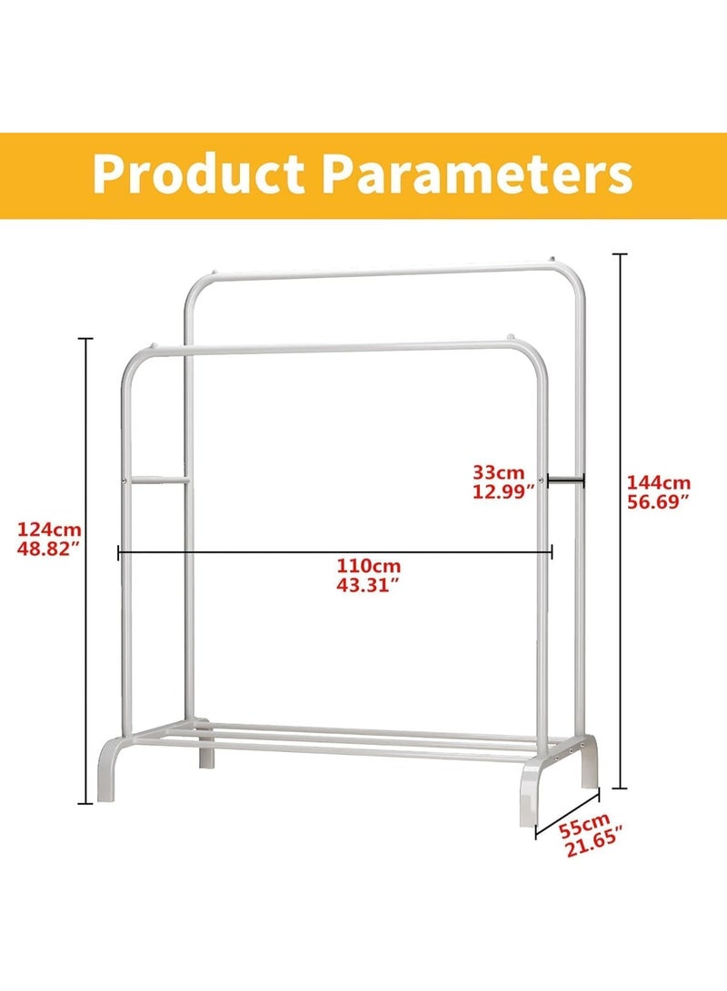 Generic Double Rail Metal Clothing Rack with Bottom Storage Shelf – Freestanding Garment Organizer for Clothes and Shoes - Multicolor - Image 3