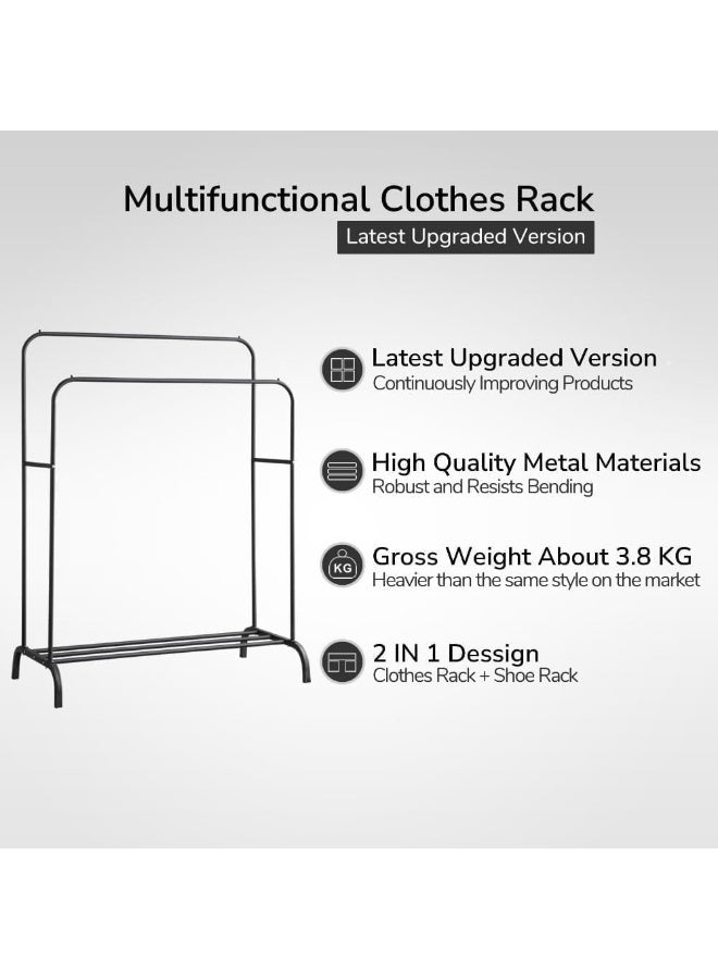 Generic Double Rail Metal Clothing Rack with Bottom Storage Shelf – Freestanding Garment Organizer for Clothes and Shoes - Multicolor - Image 4