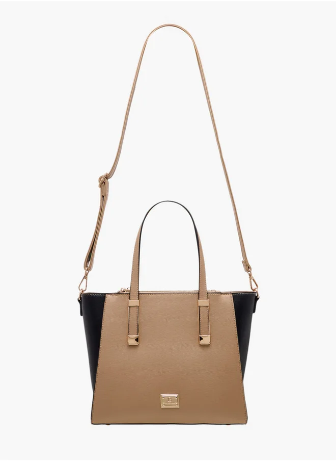 Flora Bella By Shoexpress Colourblock Tote Bag with Double Handle and Zip Closure