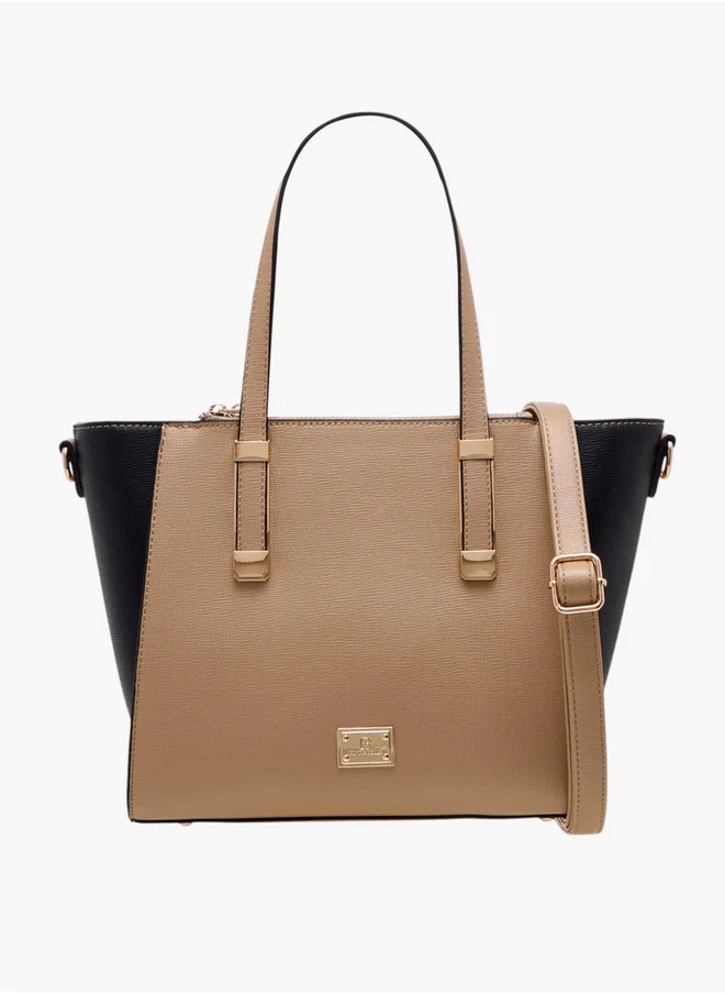 Flora Bella By Shoexpress Colourblock Tote Bag with Double Handle and Zip Closure