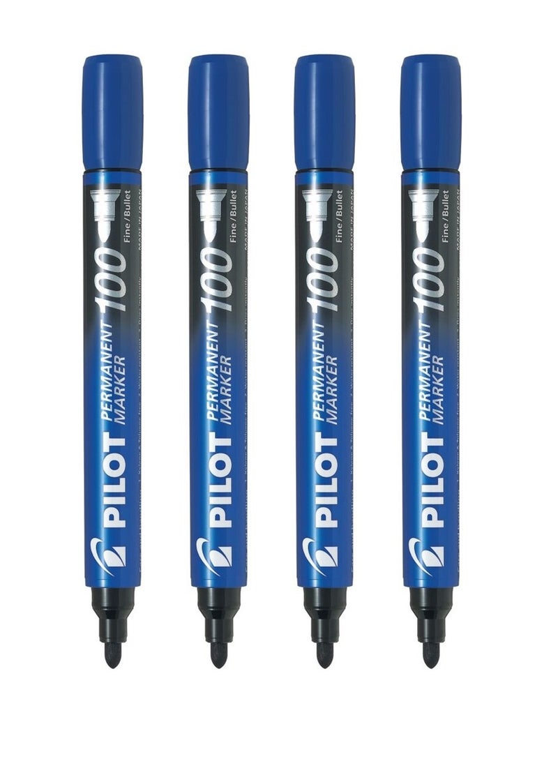 PILOT 4-Piece Bullet Tip Permanent Marker Blue Ink - Image 1