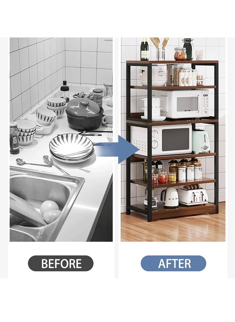 Raxoom 5-Tier Kitchen Storage Cabinet with Shelves,Multi Function Microwave Oven Stand,Wooden Rack Unit for Home Kitchen,Black  - Image 4