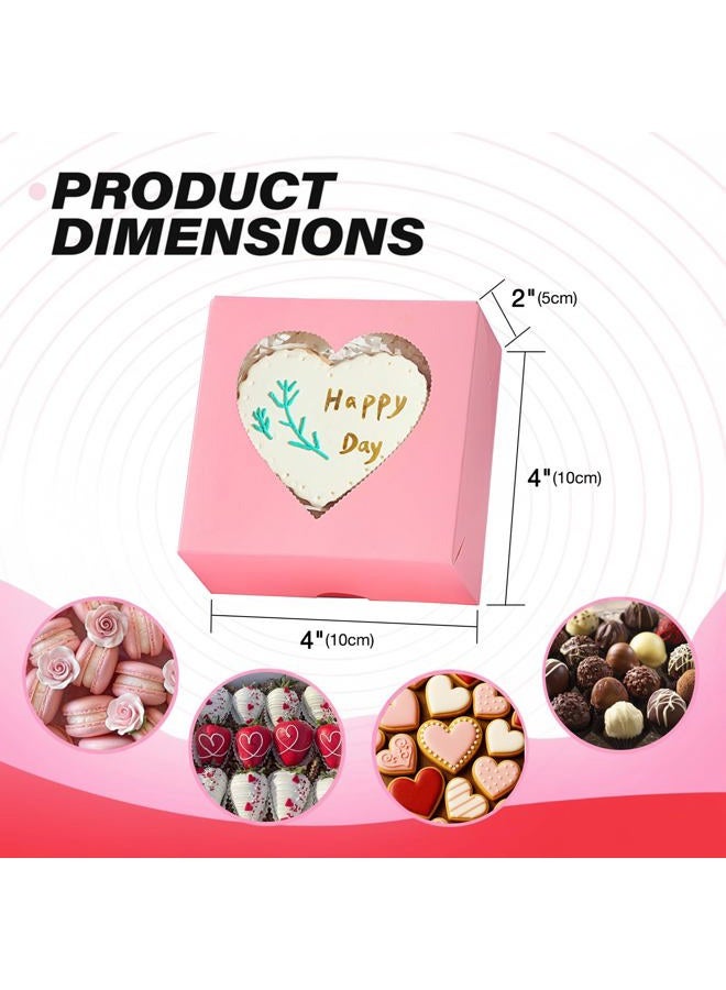 SLShePack 24Pack 4x4x2Inches Bakery Treat boxes with Heart Shaped Window Cookies Boxes Mini Baking Boxes for Cake Pie Cinnamon Roll Treat Chocolate Truffle Valentine's Day Favor - Image 3