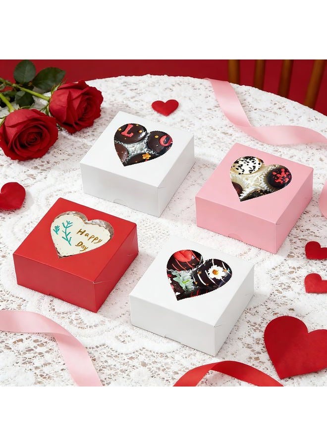 SLShePack 24Pack 4x4x2Inches Bakery Treat boxes with Heart Shaped Window Cookies Boxes Mini Baking Boxes for Cake Pie Cinnamon Roll Treat Chocolate Truffle Valentine's Day Favor - Image 4
