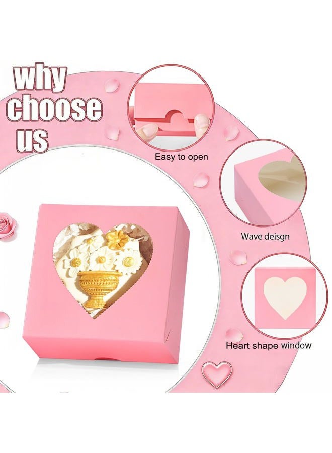 SLShePack 24Pack 4x4x2Inches Bakery Treat boxes with Heart Shaped Window Cookies Boxes Mini Baking Boxes for Cake Pie Cinnamon Roll Treat Chocolate Truffle Valentine's Day Favor - Image 5