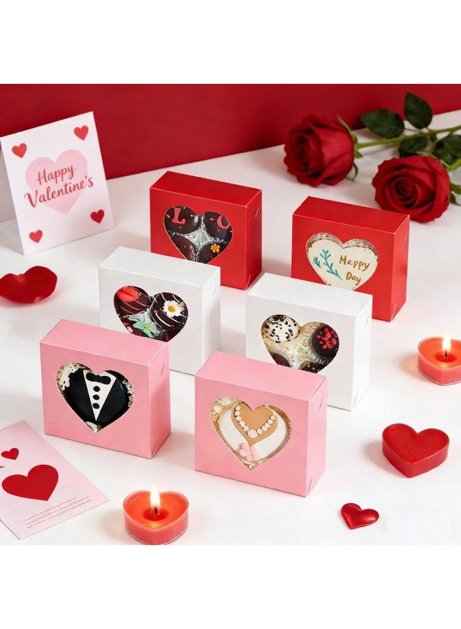 SLShePack 24Pack 4x4x2Inches Bakery Treat boxes with Heart Shaped Window Cookies Boxes Mini Baking Boxes for Cake Pie Cinnamon Roll Treat Chocolate Truffle Valentine's Day Favor - Image 2