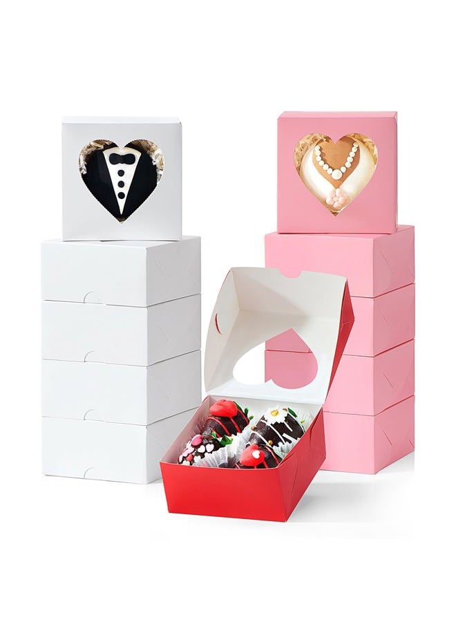 SLShePack 24Pack 4x4x2Inches Bakery Treat boxes with Heart Shaped Window Cookies Boxes Mini Baking Boxes for Cake Pie Cinnamon Roll Treat Chocolate Truffle Valentine's Day Favor - Image 1