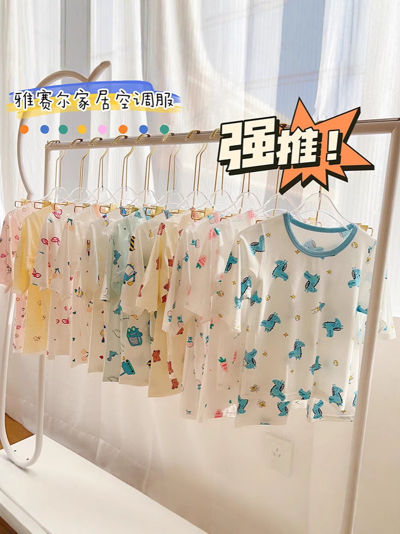 Anmeiya children's summer air conditioning clothing micro-business explosives boys and girls Tencel seven-point sleeve home clothing manufacturers wholesale - Image 2