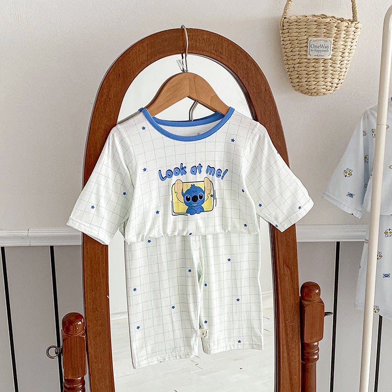 Anmeiya children's summer air conditioning clothing micro-business explosives boys and girls Tencel seven-point sleeve home clothing manufacturers wholesale - Image 1