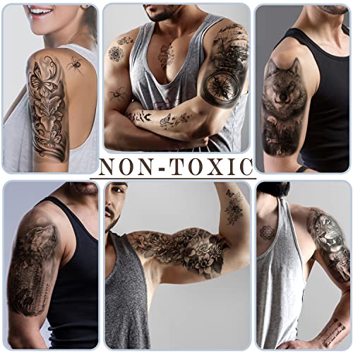 atydkug 77 Sheets Temporary Tattoo for Men and Women, 17 Sheets Half Arm Chest Shoulder Fake Tattoos, 60 sheets Tiny Black for Adults, Waterproof Realistic Tattoos Long-Lasting - Image 5