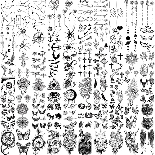 atydkug 77 Sheets Temporary Tattoo for Men and Women, 17 Sheets Half Arm Chest Shoulder Fake Tattoos, 60 sheets Tiny Black for Adults, Waterproof Realistic Tattoos Long-Lasting - Image 2