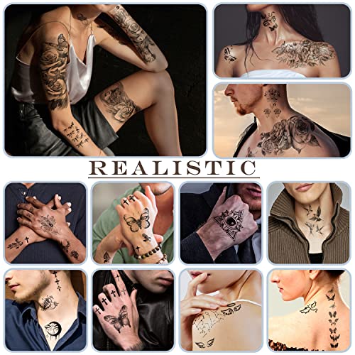 atydkug 77 Sheets Temporary Tattoo for Men and Women, 17 Sheets Half Arm Chest Shoulder Fake Tattoos, 60 sheets Tiny Black for Adults, Waterproof Realistic Tattoos Long-Lasting - Image 4