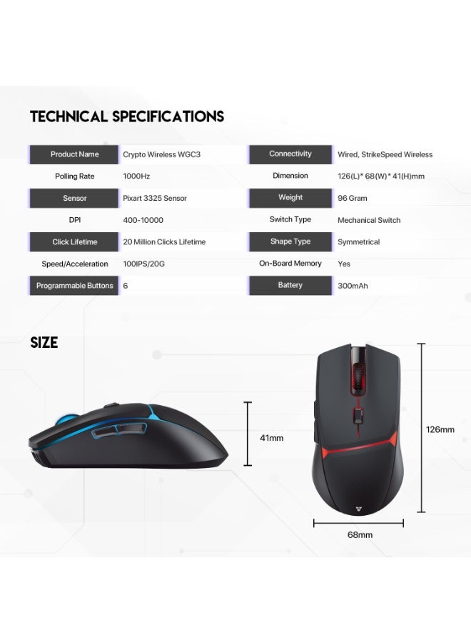 فانتيك ماوس الألعاب اللاسلكي ثنائي الوضع FANTECH WGC3 CRYPTO - Image 2
