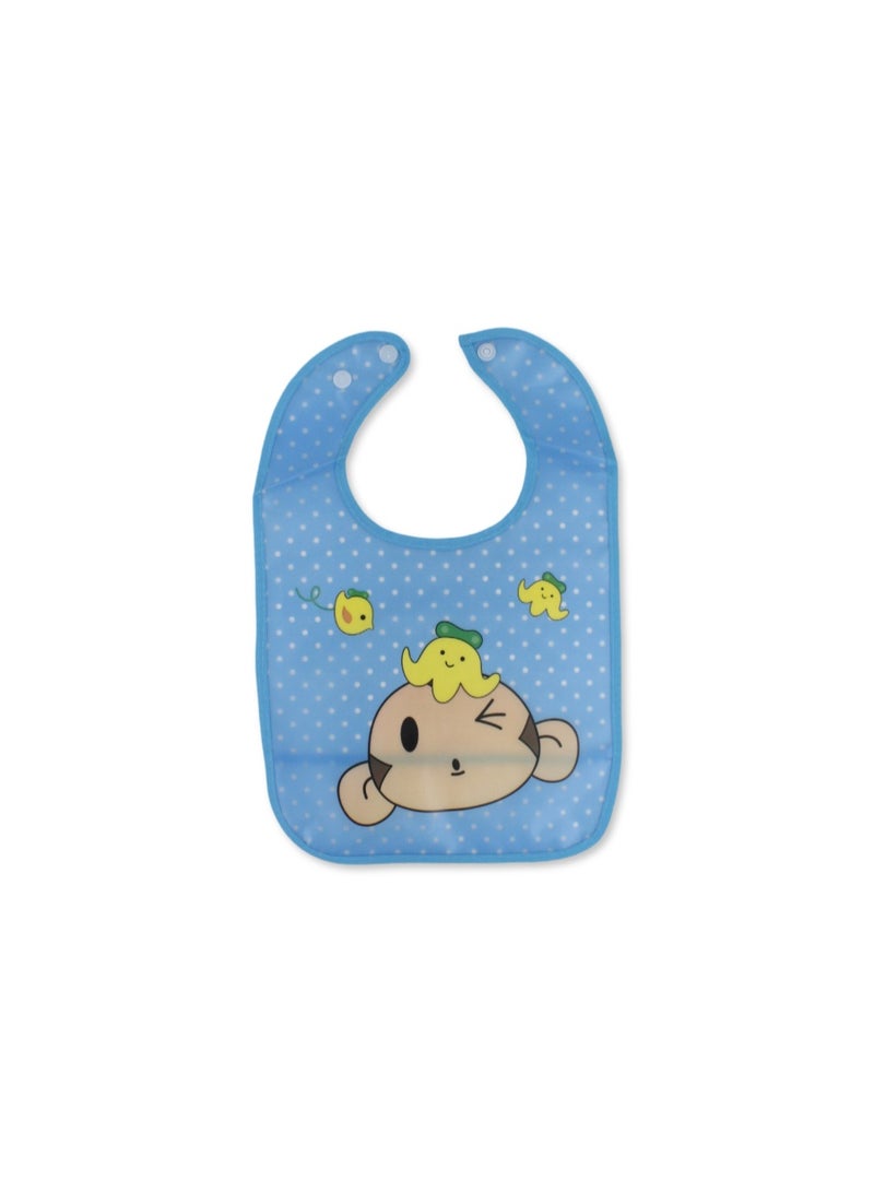 La Frutta PVC Baby Bib with Pocket – Baby Blue with Monkey Print - Image 1
