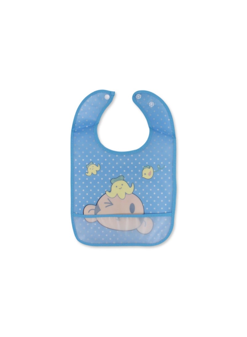 La Frutta PVC Baby Bib with Pocket – Baby Blue with Monkey Print - Image 2