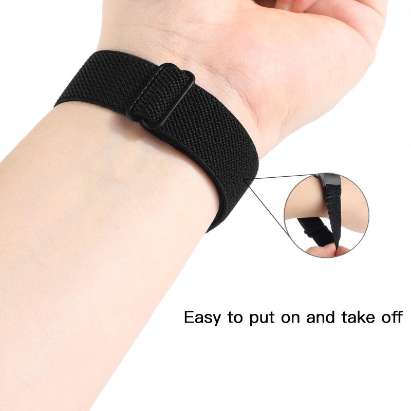 YONWORTH حزام ساعة يونوورث القابل للتعديل من النايلون المرن متوافق مع أساور فيتبيت تشارج 2، حزام حلقة مرنة ناعمة للمعصم بديل رياضي للنساء والرجال (أسود تويل) - Image 2