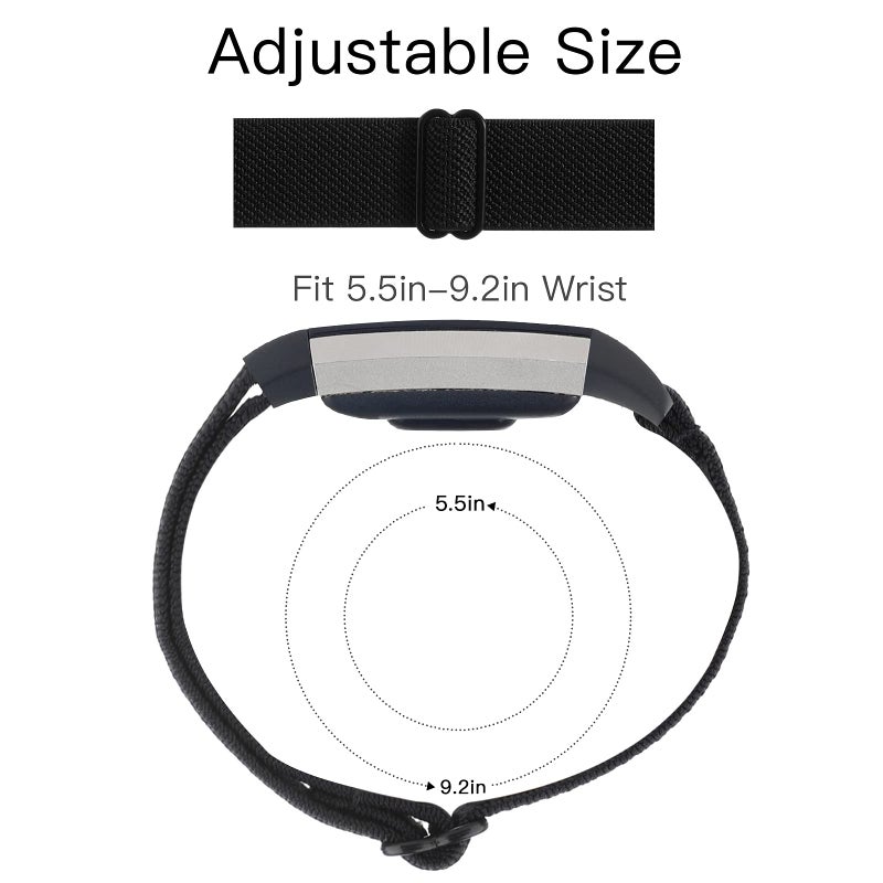 YONWORTH حزام ساعة يونوورث القابل للتعديل من النايلون المرن متوافق مع أساور فيتبيت تشارج 2، حزام حلقة مرنة ناعمة للمعصم بديل رياضي للنساء والرجال (أسود تويل) - Image 5