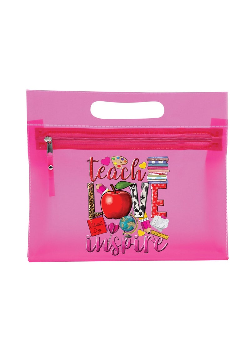 PRINTSHOP4ME Teachers Day Gift Pink Transparent Cosmetic Bag with zipper closure - Teacher Appriciation Gift - Gift for Teacher - Teacher Gifts  - Image 1