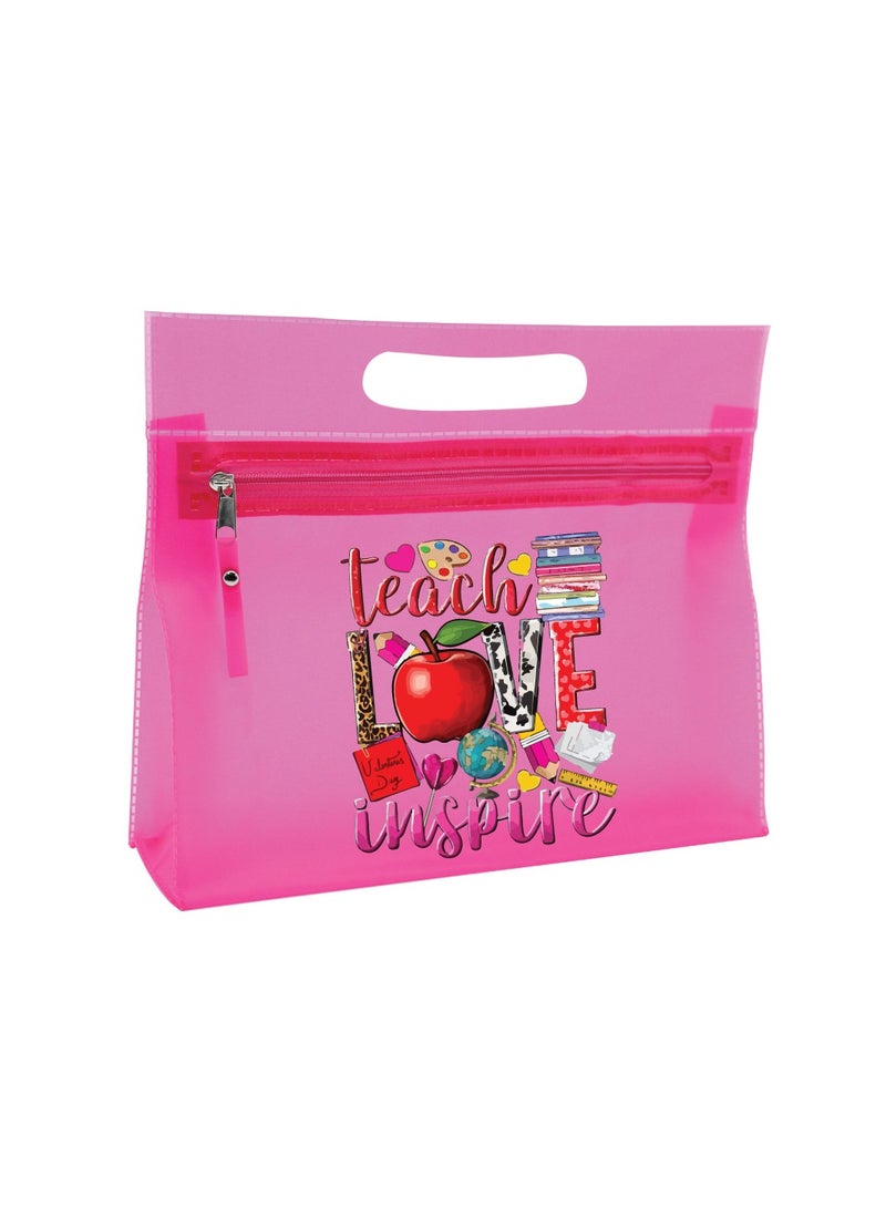 PRINTSHOP4ME Teachers Day Gift Pink Transparent Cosmetic Bag with zipper closure - Teacher Appriciation Gift - Gift for Teacher - Teacher Gifts  - Image 2
