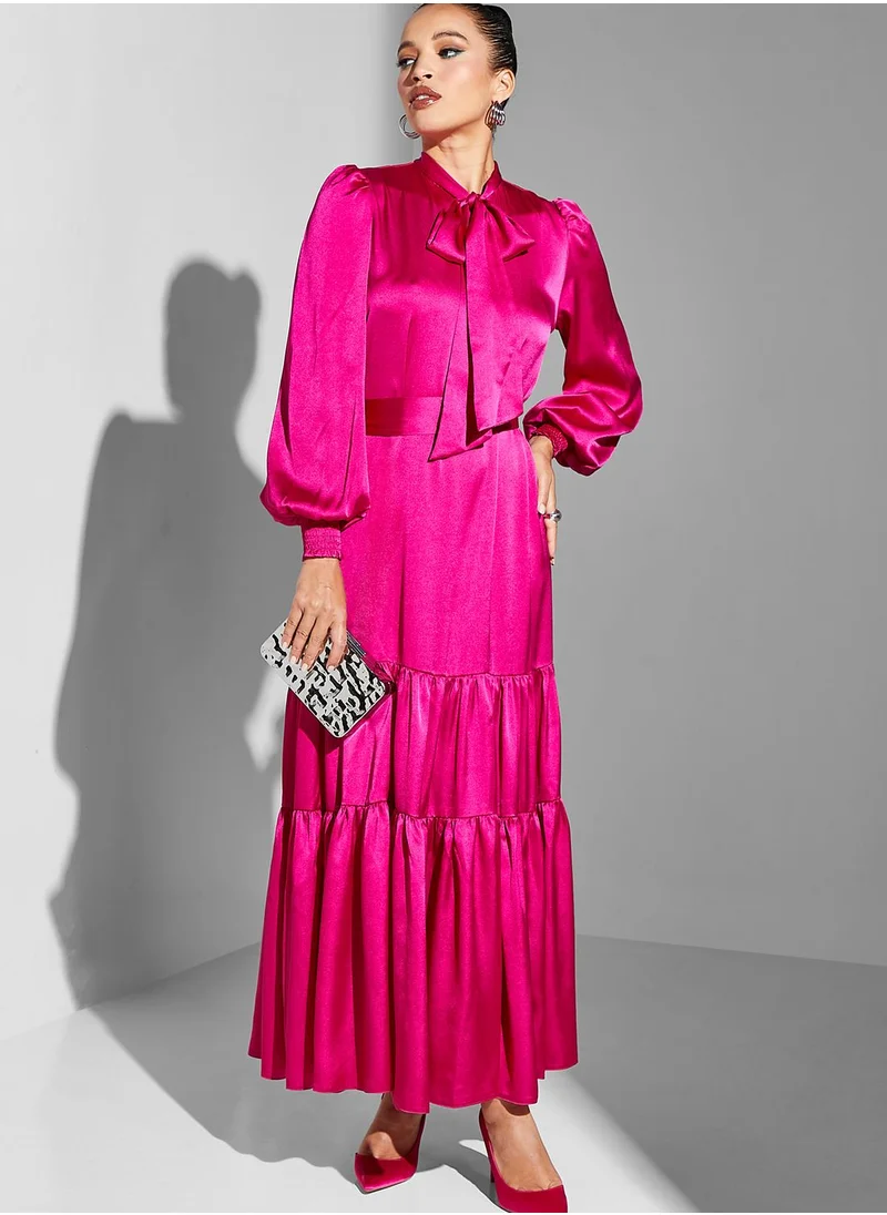 Namshi x Modanisa Belted Tiered Dress