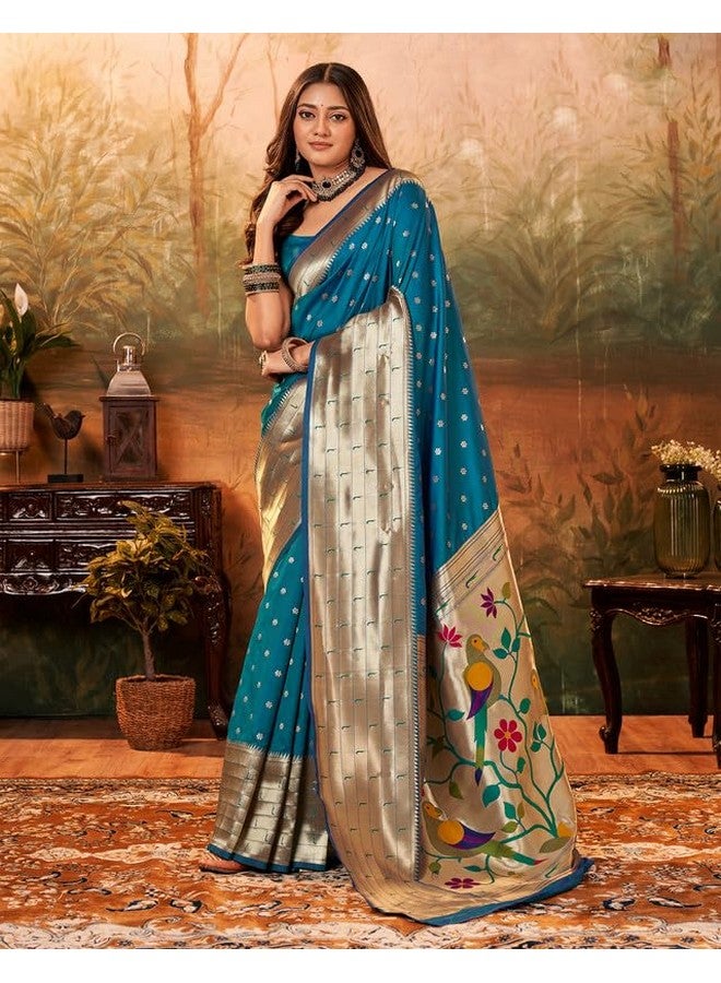 SIRIL Women's Silk Saree | Sari for Women | Paithani Jacquard Sarees With Unstitched Blouse Piece (3522S1126A_Blue) - Image 2