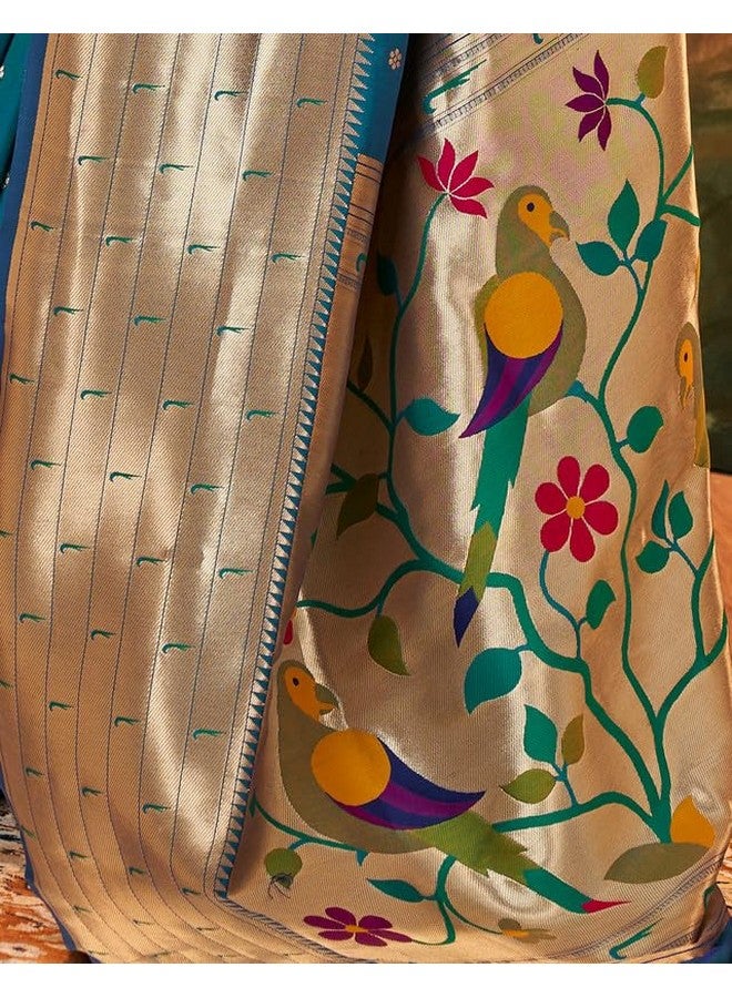 SIRIL Women's Silk Saree | Sari for Women | Paithani Jacquard Sarees With Unstitched Blouse Piece (3522S1126A_Blue) - Image 4