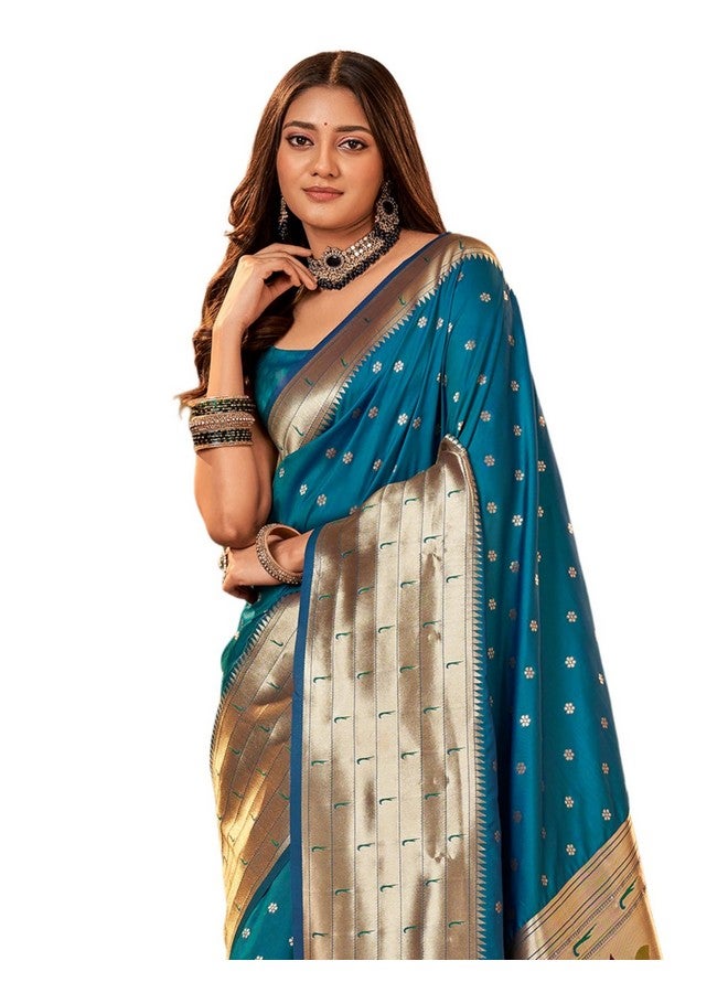 SIRIL Women's Silk Saree | Sari for Women | Paithani Jacquard Sarees With Unstitched Blouse Piece (3522S1126A_Blue) - Image 1