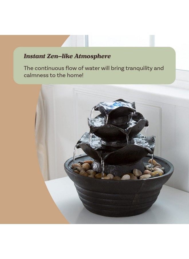 CASLONEE 7.5 Inch Tall Indoor Relaxation Tabletop Ball Fountain With Led Light And Stone Home Office Decoration Meditiation Water Resin Foundtain Desktop Fountains Black  - Image 3