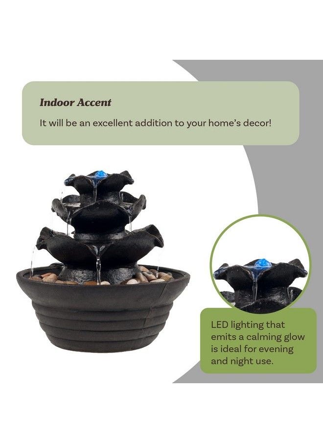 CASLONEE 7.5 Inch Tall Indoor Relaxation Tabletop Ball Fountain With Led Light And Stone Home Office Decoration Meditiation Water Resin Foundtain Desktop Fountains Black  - Image 4