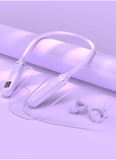 Innovative technology ear clip neck-mounted digital display wireless Bluetooth headset large capacity battery long life LED digital display power sports clip-on headset (purple)