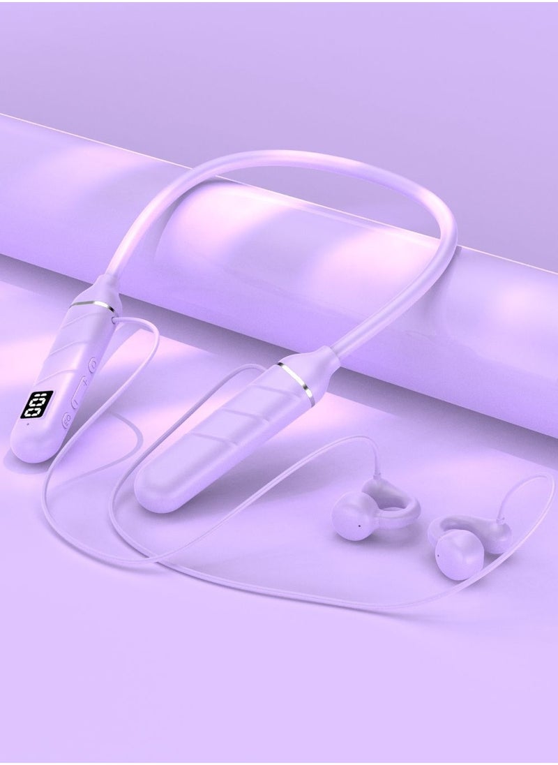 Generic - Innovative technology ear clip neck-mounted digital display wireless Bluetooth headset large capacity battery long life LED digital display power sports clip-on headset (purple) - Image 1