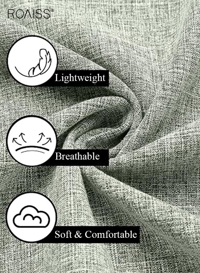 roaiss Men's Linen Short Sleeve T-Shirt Premium Breathable Fabric Modest Loose Lapel Buttons Shirt Solid Color Beach Resort Wear for Men Casual Large Size Tops Green - Image 4