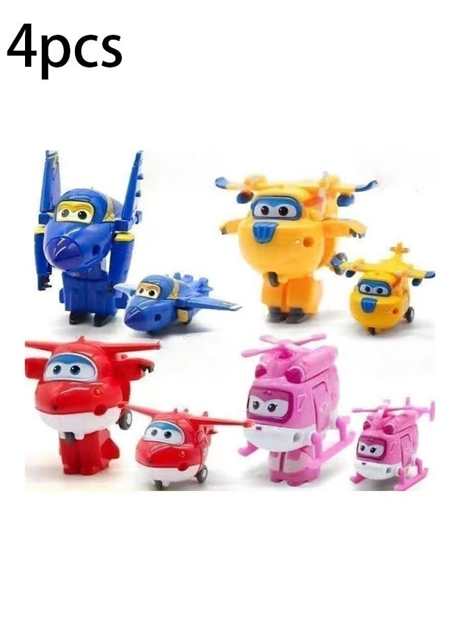 SUPER WINGS 4 Piece Super Wings Airplane Toys Mini Action Figures Super Wing Deformation Toy Set,Transformer Toys - Image 1