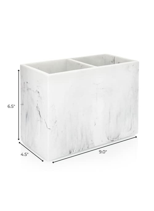 Essentra Home Essentra Home White Marble Kitchen Utensil Holder for Countertop  Rectangular Utensil Crock with Two Compartments.  - Image 5