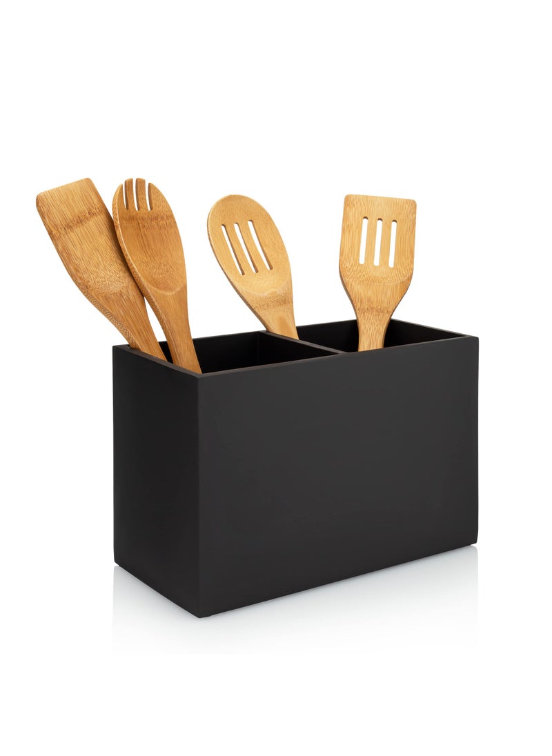 Essentra Home Essentra Home White Marble Kitchen Utensil Holder for Countertop  Rectangular Utensil Crock with Two Compartments.  - Image 1