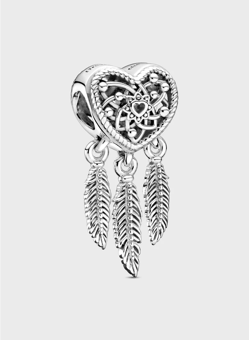 PANDORA Openwork Heart & Three Feathers Dreamcatcher Charm