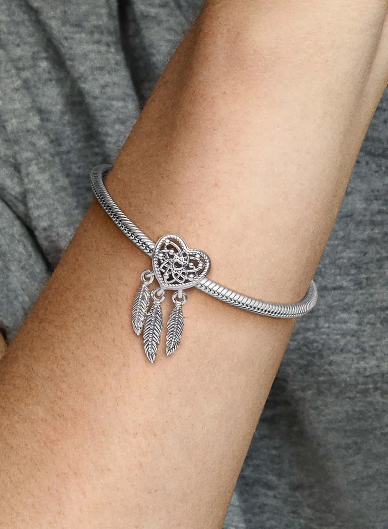 PANDORA Openwork Heart & Three Feathers Dreamcatcher Charm