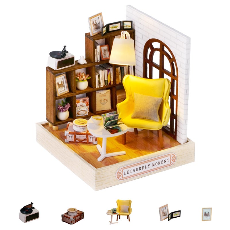 Flever Dollhouse Miniature DIY House Kit Creative Room with Furniture for Romantic Valentine's Gift (Leisurely Moment) - Image 1