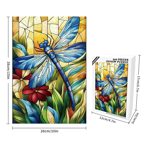Artinhand Great Jigsaw Puzzles for Adults 300 Pieces Stained Glass Dragonfly Puzzles for Adults Toys Gift Family Decoration Kids Puzzle - Image 5