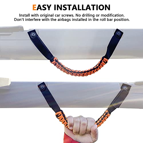 RERPRO Roll Bar Grab Handles for 2021 2022 2023 2024 2025 Ford Bronco 2 Door 4 Door Accessories Paracord Grip Handle No Embroidery 2 Pack Orange - Image 5