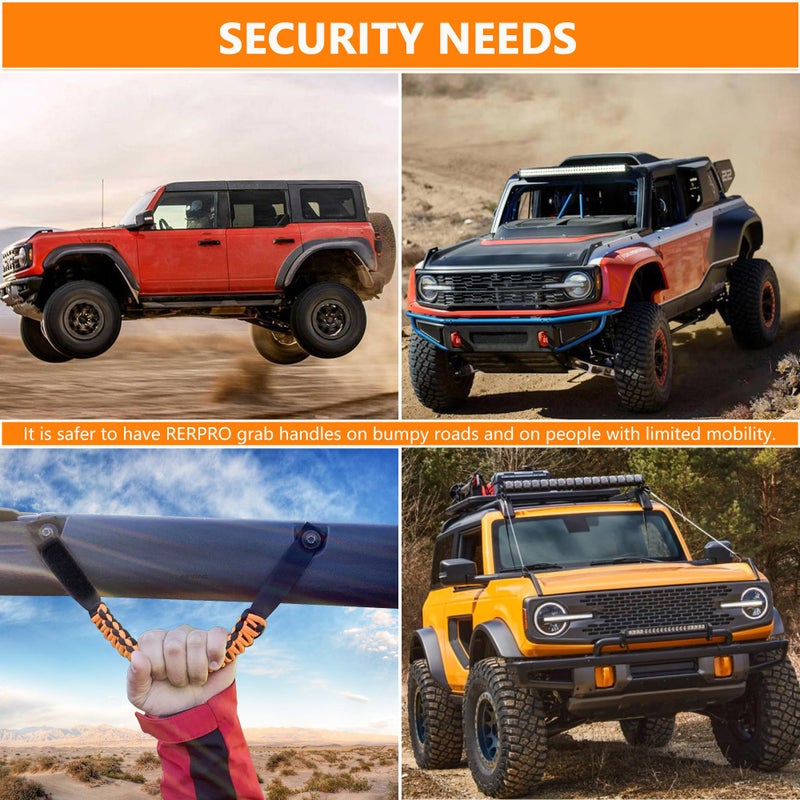 RERPRO Roll Bar Grab Handles for 2021 2022 2023 2024 2025 Ford Bronco 2 Door 4 Door Accessories Paracord Grip Handle No Embroidery 2 Pack Orange - Image 4