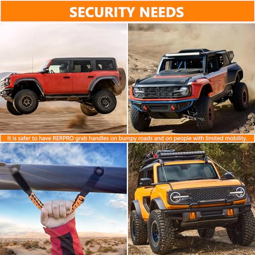 RERPRO Roll Bar Grab Handles for 2021 2022 2023 2024 2025 Ford Bronco 2 Door 4 Door Accessories Paracord Grip Handle No Embroidery 2 Pack Orange - Image 3