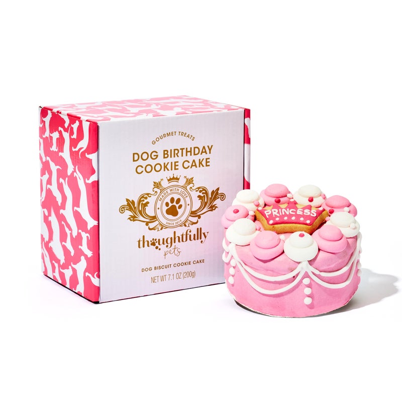 Thoughtfully Pets, Pink Princess Dog Birthday Gourmet Mini Cookie Cake, Peanut Butter Flavored, Hand Decorated Hollow Biscuit Cake for Any Breed - Image 1