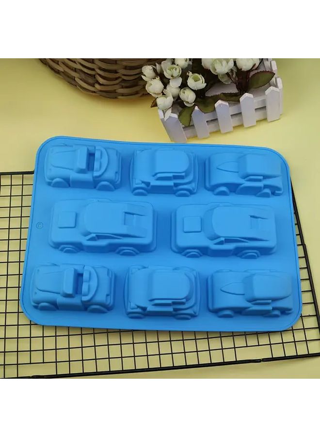 Blue Car 8 Cavity Silicone Mold For Baking Cakes Soaps Plaster Crafts Racing Shape - Image 1