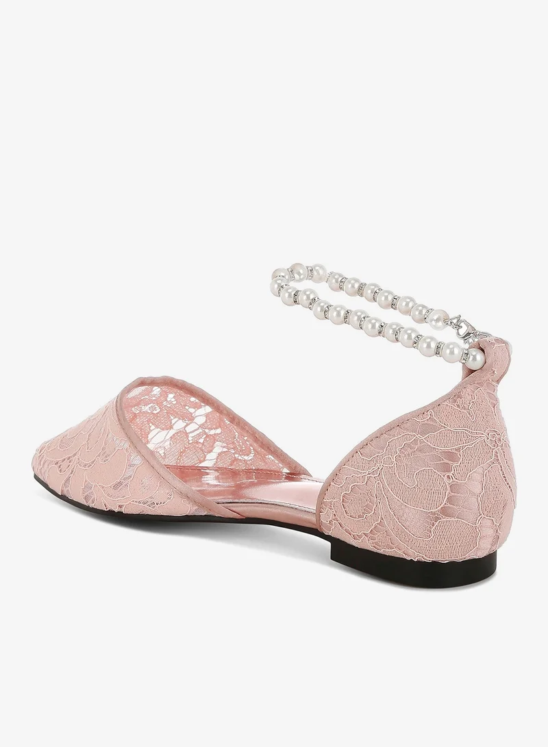 London Rag Tan Pearl & Rhinestone Strap Flat Sandals in Blush for Women | Best Price UAE
