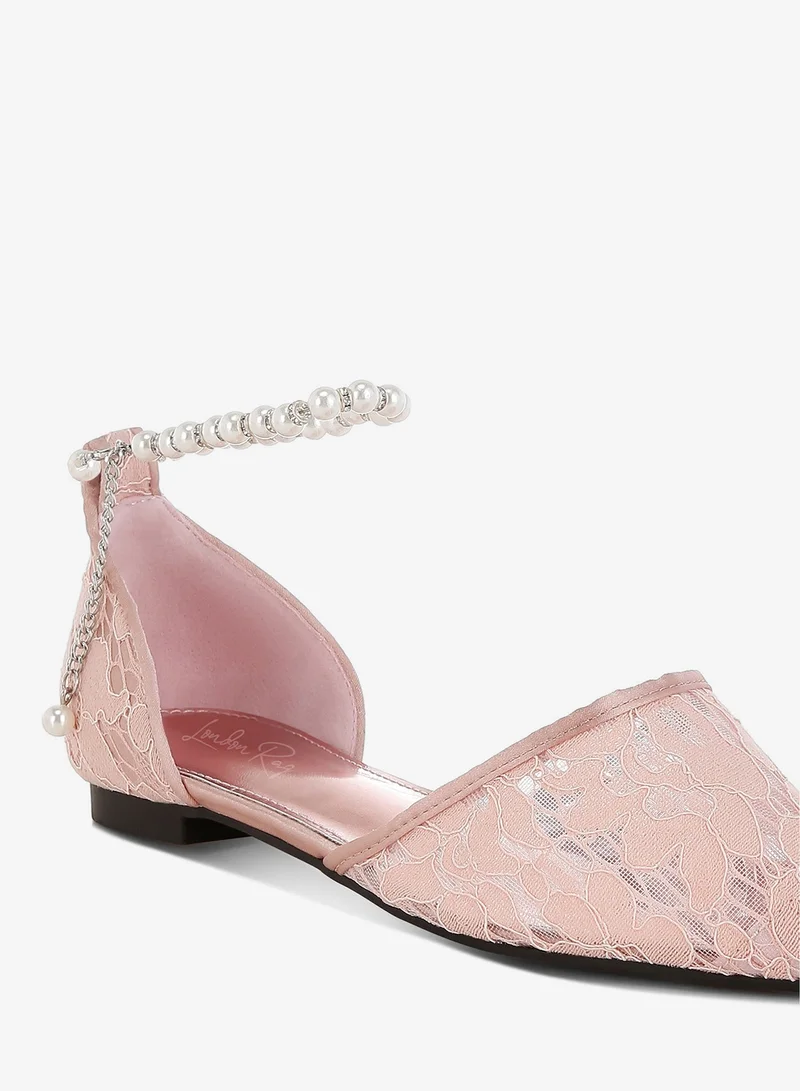London Rag Tan Pearl & Rhinestone Strap Flat Sandals in Blush for Women | Best Price UAE